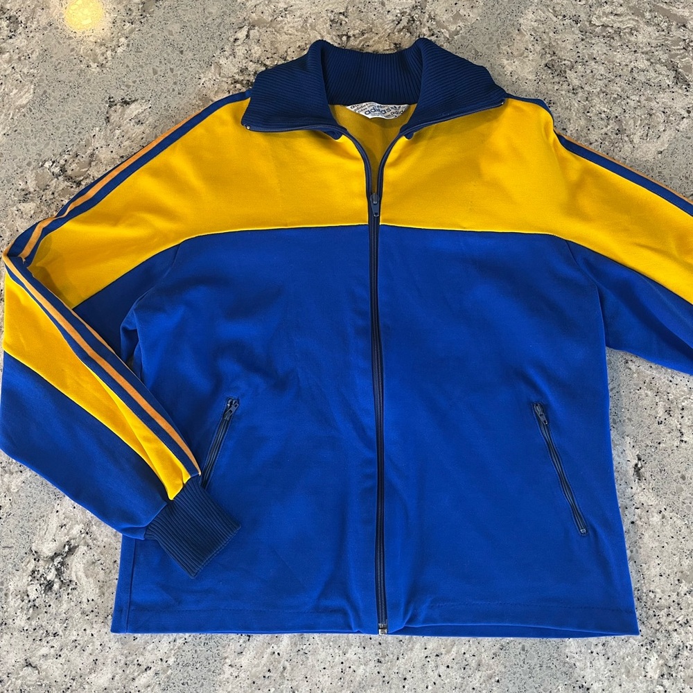 Vintage Late 70s/Early 80s Adidas Blue and Yellow Track Jacket